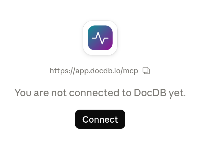 The DocDB connector in Claude, ready to connect